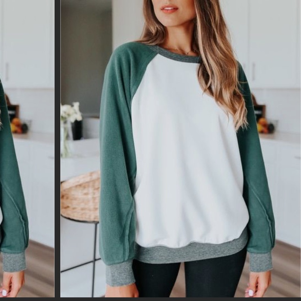 Raglan Contrast Green Fleece Pullover
